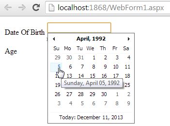 calculating age when dob entered manually